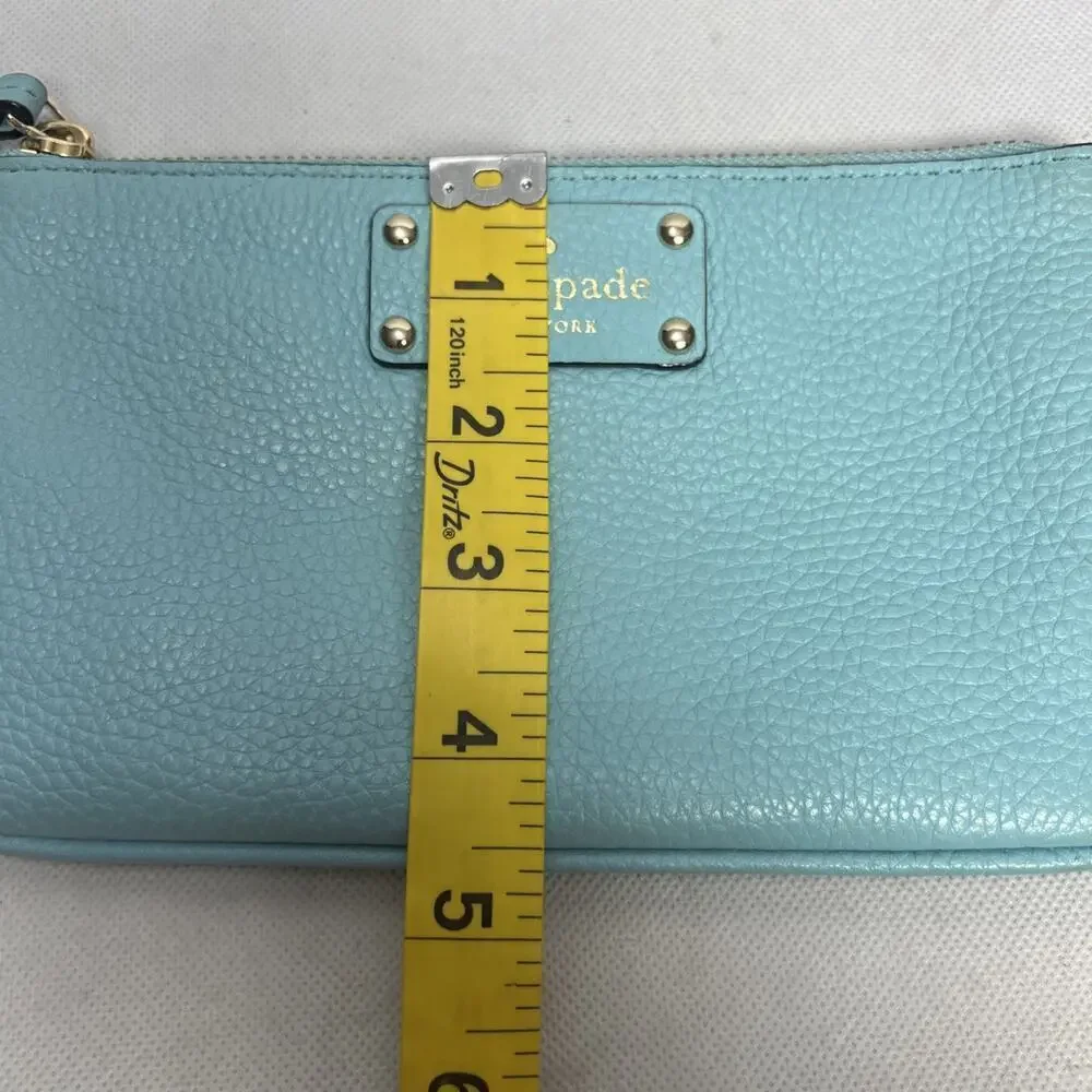KATE SPADE NEW YORK ZIP TOP WRISTLET CLUTCH mint PEBBLED LEATHER PURSE